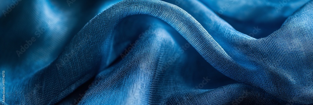 Fototapeta premium This image captures luxurious blue fabric draped artfully, highlighting the richness of the textile and its elegant and sophisticated texture.