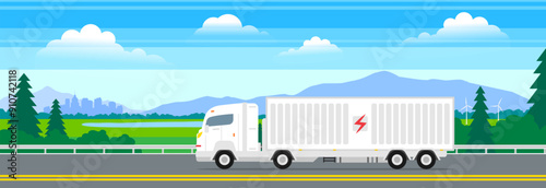 electric truck moving on highway road vector illustration