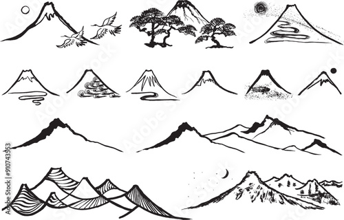 山　手書きの毛筆イラスト