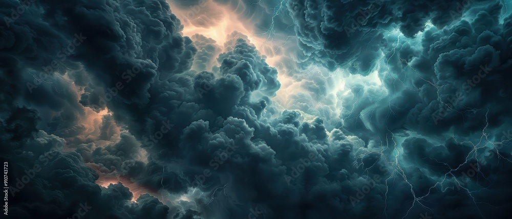 Intense Storm Clouds and Lightning Strikes in Dramatic Sky Intense Storm Clouds and Lightning Strikes in Dramatic Sky