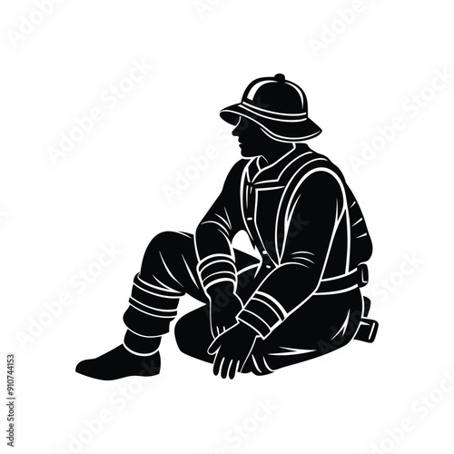 fireman sitting silhouette


