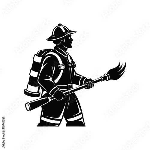 fireman with nozzle silhouette
