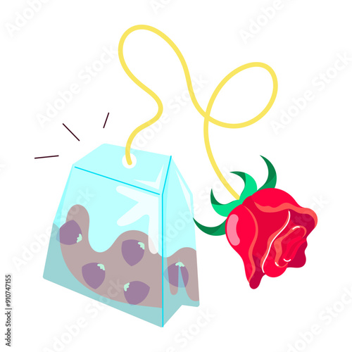A flat sticker of rose teabag 

