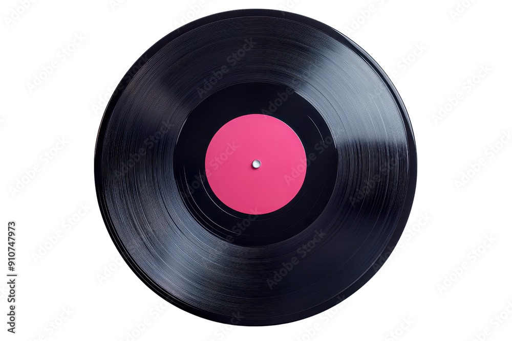 Obraz premium Close up of a vintage vinyl record with a pink center on a transparent background. Classic music medium showcasing retro audio technology.