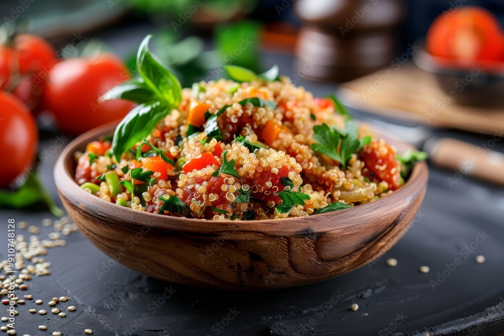 A Turkish quinoa dish with an emphasis on improved digestion, embodying a rustic Mediterranean cuisine concept. A Turkish quinoa dish with an emphasis on improved digestion, embodying a rustic Mediterranean cuisine concept.