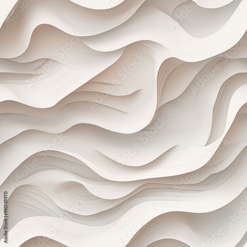 Elegant Organic Wall Sculpture in White and Light Wood with Photorealistic 
