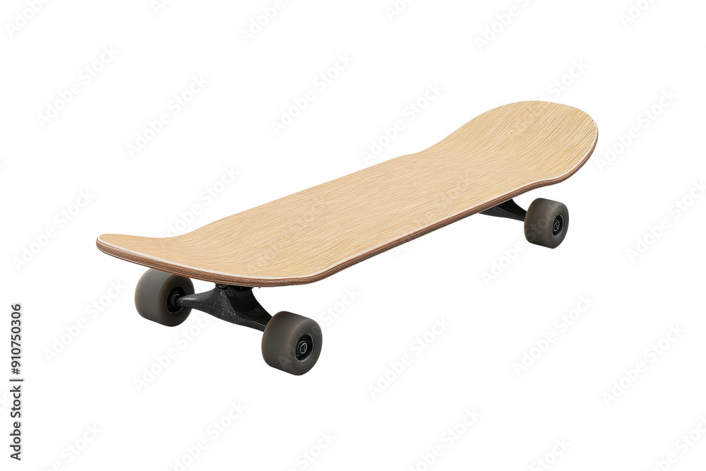 Side view of a wooden skateboard with black wheels, perfect for sport enthusiasts and urban street culture. Side view of a wooden skateboard with black wheels, perfect for sport enthusiasts and urban street culture.