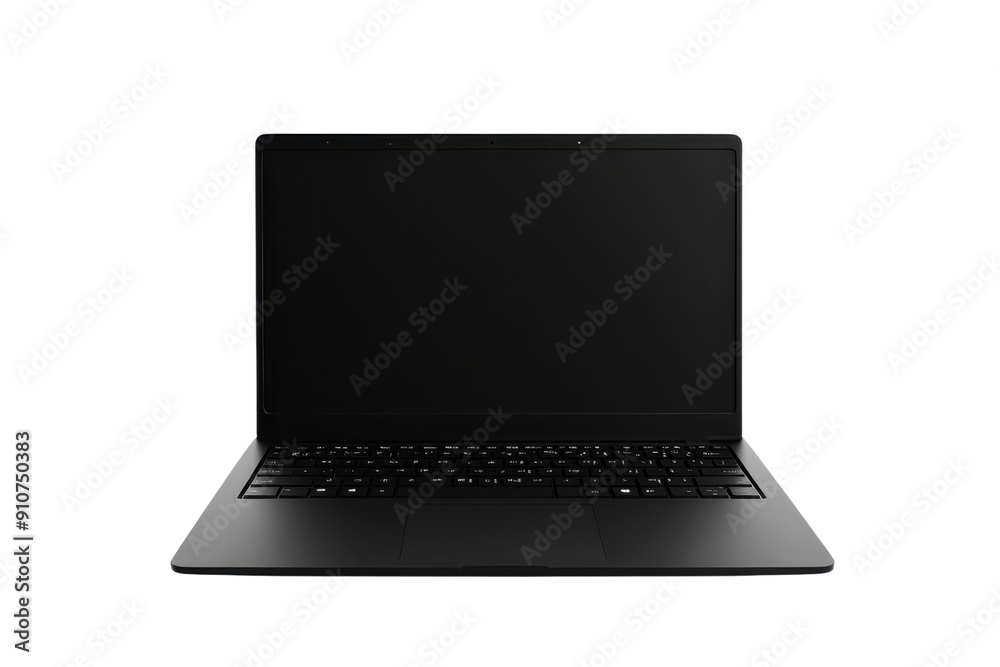 Sleek black laptop with blank screen, isolated on transparent background. Modern technology device perfect for business, education, or entertainment. Sleek black laptop with blank screen, isolated on transparent background. Modern technology device perfect for business, education, or entertainment.