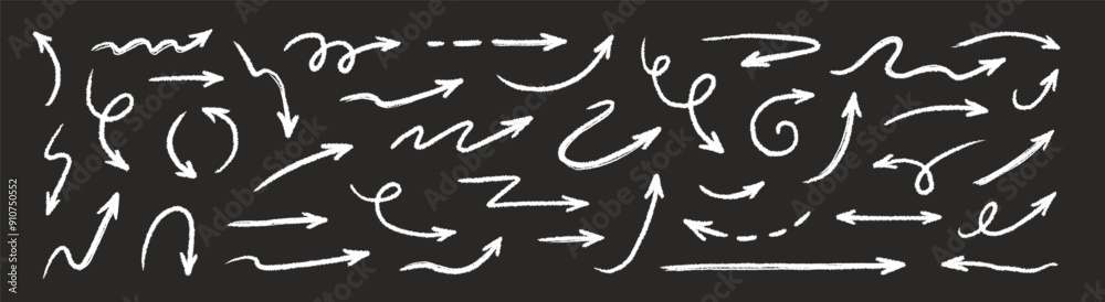 Arrow crayon brush doodle chalk line stroke. Sketch pencil texture line scribble arrow icon. Hand drawn grunge crayon brush sketch direction element on chalkboard. Vector illustration Arrow crayon brush doodle chalk line stroke. Sketch pencil texture line scribble arrow icon. Hand drawn grunge crayon brush sketch direction element on chalkboard. Vector illustration