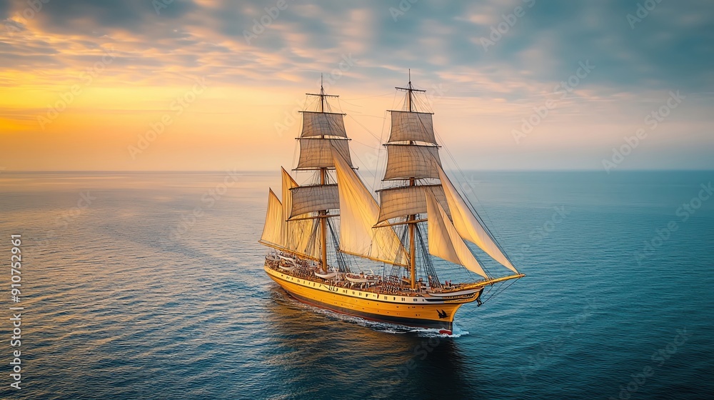 Obraz premium Historic clipper ship with full sails on the open sea, more clarity with clear light and sharp focus, super detailed