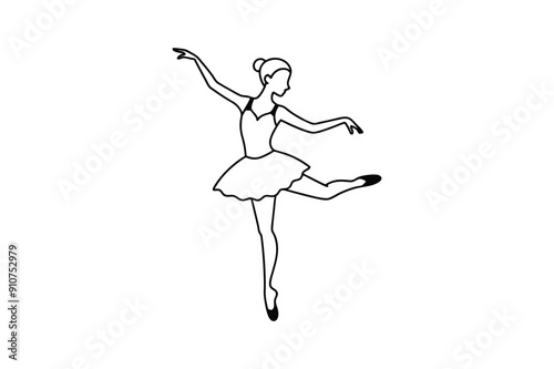 Abstract ballet dancer in continuous line art drawing style. Ballerina black linear design isolated on white background. Vector illustration