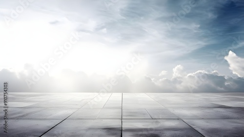 Empty space of Concrete floor grunge texture background with fog or mist and lighting effect.