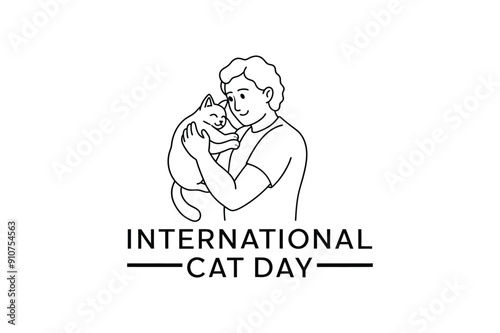 World Cat Day. Vector illustration for the international day of cats. Congratulatory card for cat lovers. Logo, label, emblem, icon for the festival of cats