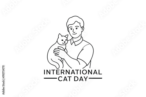 World Cat Day. Vector illustration for the international day of cats. Congratulatory card for cat lovers. Logo, label, emblem, icon for the festival of cats