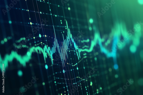 Abstract Data Visualization with Green and Blue Lines