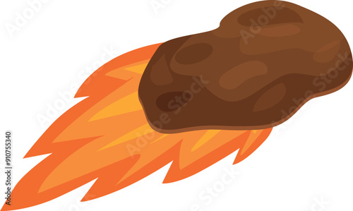 Burning meteorite flying through space leaving a trail of fire