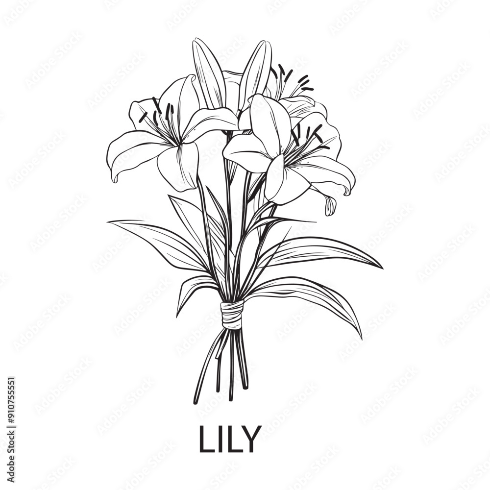 Lily flower Outline Design, Floral Clipart, Wildflower illustration in black and white
Lily flower Outline Design, Floral Clipart, Wildflower illustration in black and white