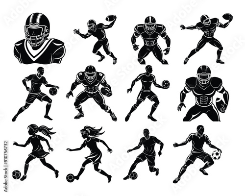 Football Players Silhouette set 