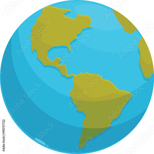 Cartoon planet earth rotating showing north and south america on blue water background