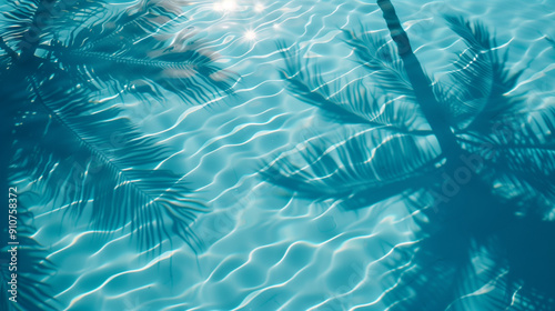 swimming pool background with palm trees shadows