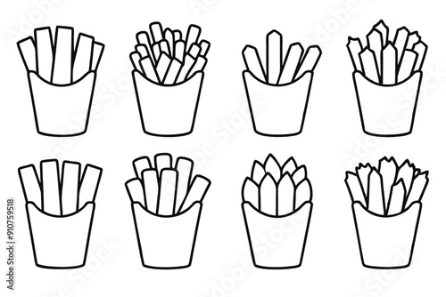 French fries line art graphic featuring detailed golden potato fries