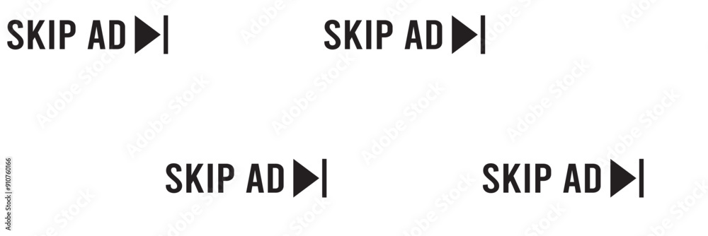Skip ads button icon vector in clipart style. Advertising elements Skip ads button icon vector in clipart style. Advertising elements
