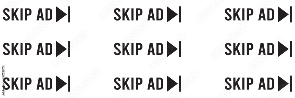 Skip ads button icon vector in clipart style. Advertising elements ...