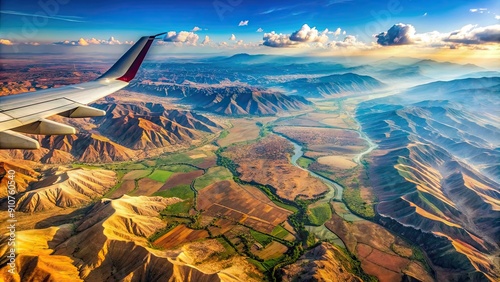 Aerial view of a passenger flight over the beautiful landscapes of Iran, Iran, flight, aerial, view, landscapes
