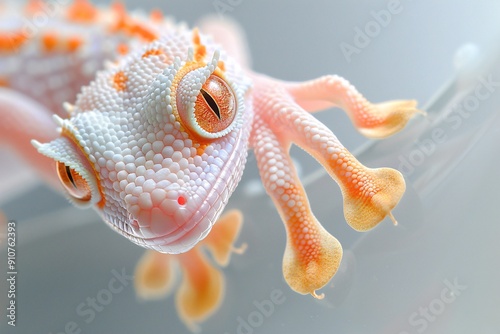 Hyper-realistic macro shot of a gecko's foot pad, intricate microstructures and setae visible, adhering to a glass surface, tack-sharp focus on pad ridges, high dynamic range, photo