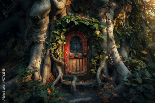 Forest fairy house entrance: fantasy background