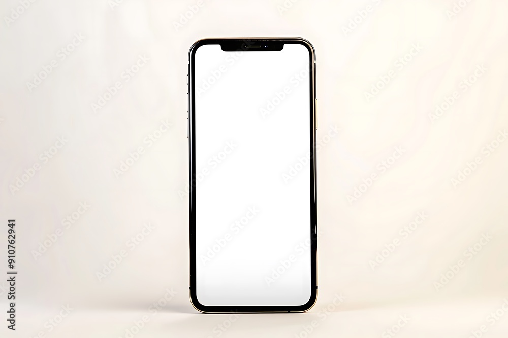 A sleek, modern smartphone featuring a blank screen, against a soft, neutral background, ideal for showcasing applications or digital designs. A sleek, modern smartphone featuring a blank screen, against a soft, neutral background, ideal for showcasing applications or digital designs.
