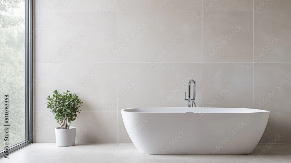 Fototapeta premium Sleek bathroom with minimalist design, clean lines, and neutral colors, Simple Bathroom, Modern Aesthetics