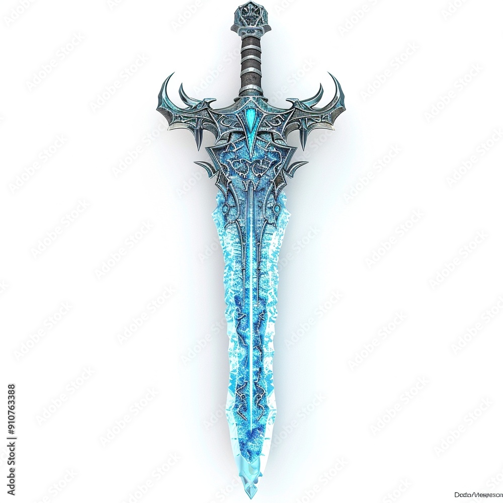Ornate Ice-Encased Fantasy Sword with Blue Gem Ornate Ice-Encased Fantasy Sword with Blue Gem