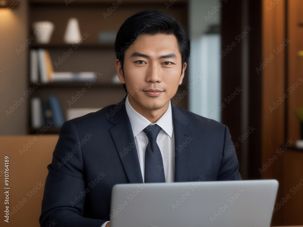 asian businessman working on laptop in office. investment concept. financial consult, education advisor, hotel reservation reception. asian businessman working on laptop in office. investment concept. financial consult, education advisor, hotel reservation reception.