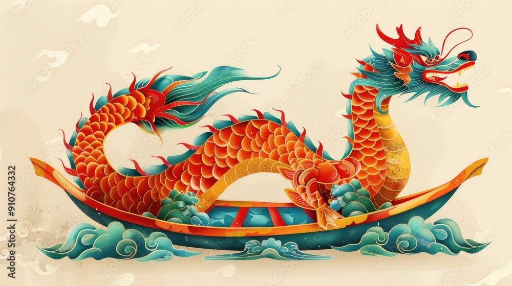 Vector art of a traditional Chinese New Year 2025 dragon boat, vector style. Vector art of a traditional Chinese New Year 2025 dragon boat, vector style.