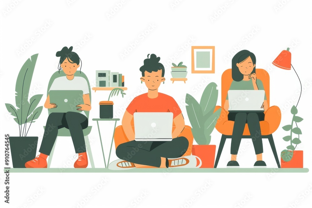 Three People Working from Home on Laptops