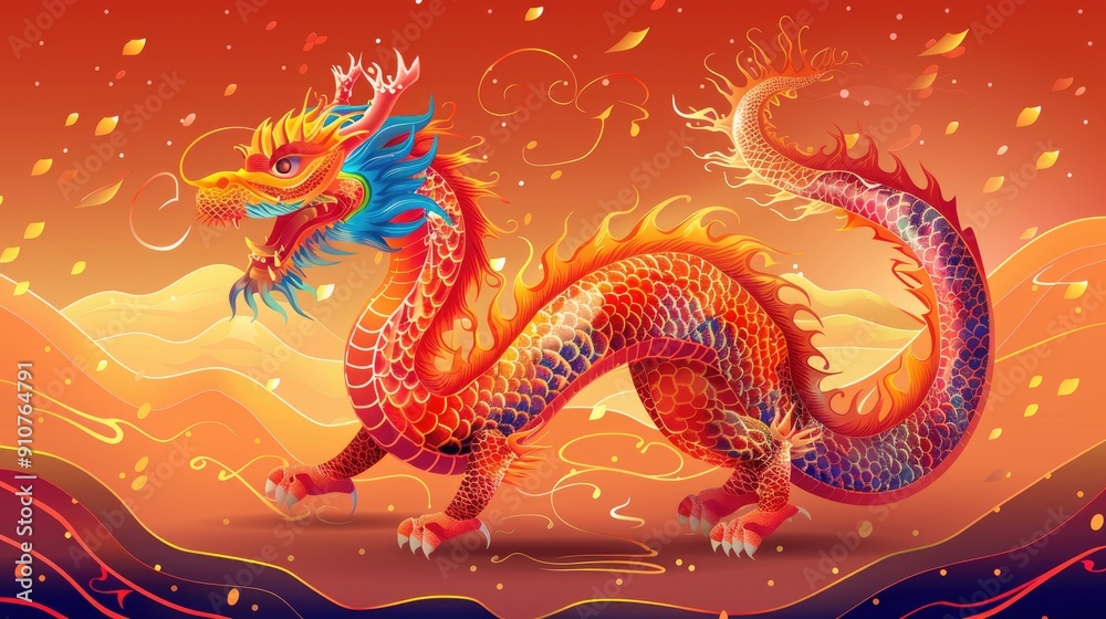 Vibrant vector graphic of Chinese dragon parade for New Year 2025, vector style. Vibrant vector graphic of Chinese dragon parade for New Year 2025, vector style.