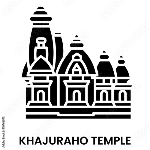 Khajuraho Temple, Chhatarpur, Madhya Pradesh, India. Minimalist black fill icon, a historical landmark for web, mobile apps and UI.