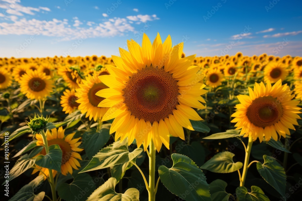A Field of Sunflowers Blooming Under a Blue Sky A Field of Sunflowers Blooming Under a Blue Sky