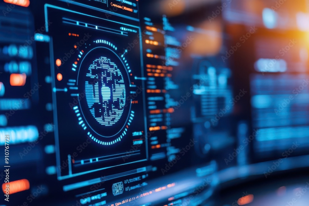 Holographic command center with cyber defense holograms and secure networks, Cyber Defense, Command Center