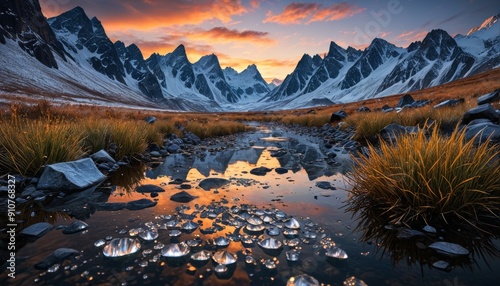 Snow-Capped Mountains at Sunset Reflection