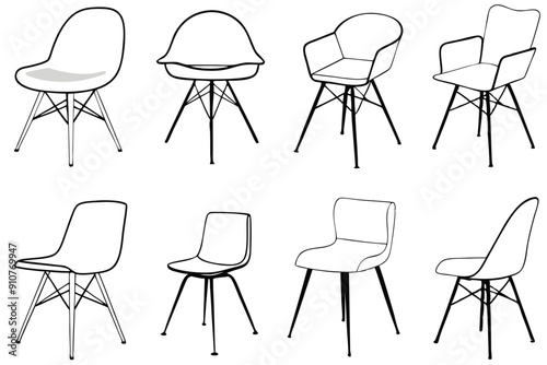 Eames Style Chair Line Art Illustration Elegant Midcentury Modern Inspired Artwork Decor