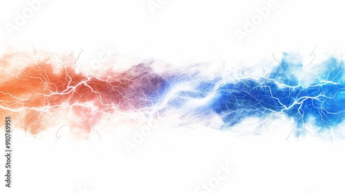 orange blue electric lightning isolated on white background