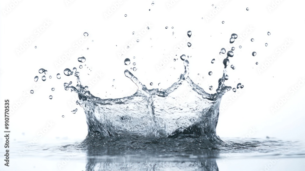 Water Splash with Droplets Against a White Background