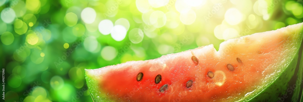 A vibrant red watermelon slice with seeds stands out against a lush leafy backdrop, capturing the essence of summer and natural delights. A vibrant red watermelon slice with seeds stands out against a lush leafy backdrop, capturing the essence of summer and natural delights.