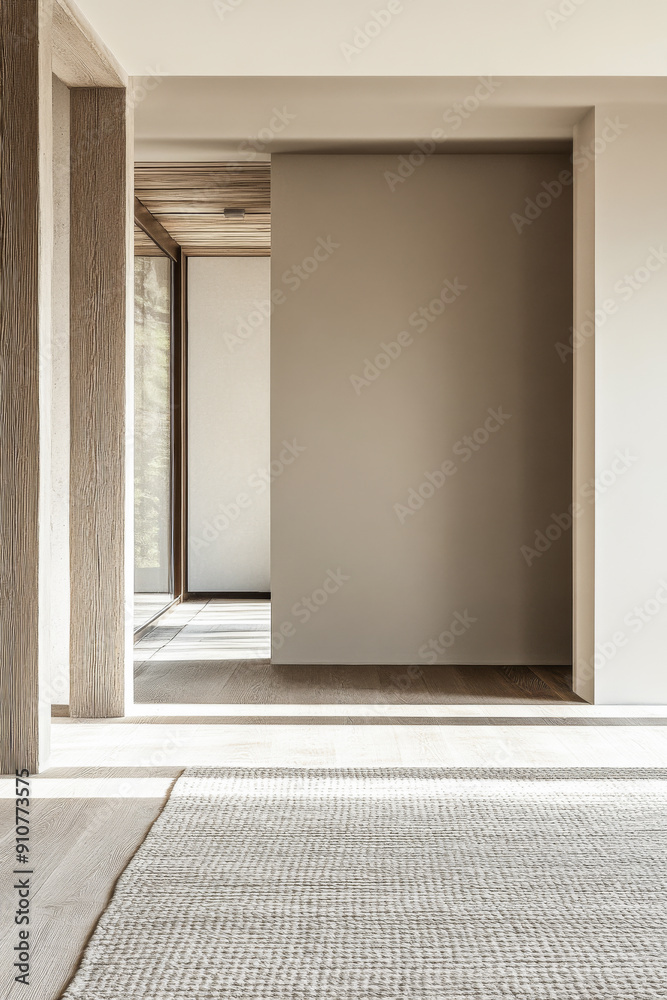 Empty room in a luxury property with large windows and earthy tones. Minimalist Real Estate interior design composition. Empty room in a luxury property with large windows and earthy tones. Minimalist Real Estate interior design composition.