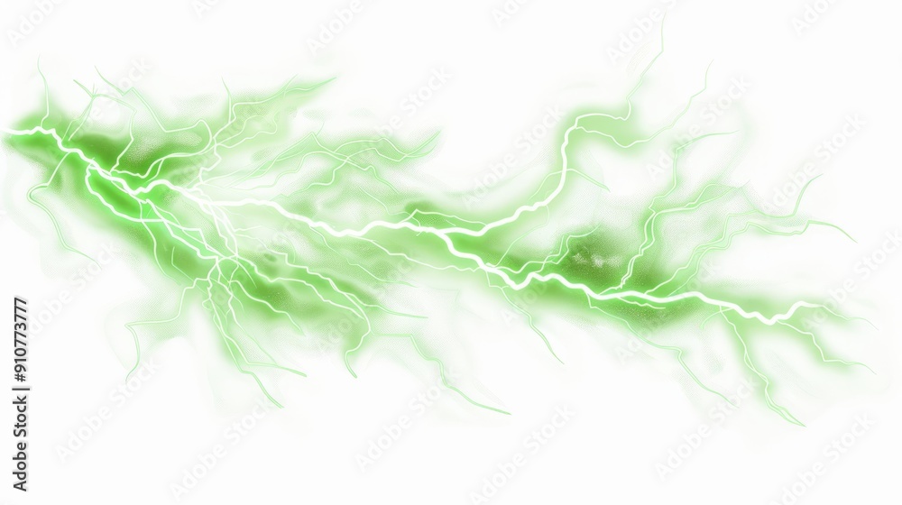 Obraz premium light green electric lightning isolated on white background 