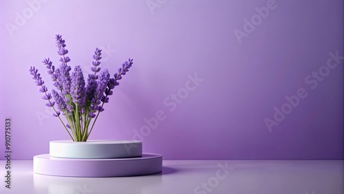 Product podium mockup with lavender flower background in shades of purple , product display, mockup, lavender, flowers