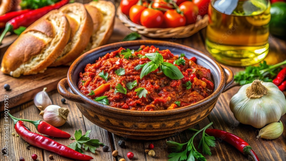 Un tazón de lecho de verduras mediterráneas con hierbas frescas y aceite de oliva. Rodeado de ingredientes como ajo, pimientos y tomates, listo para una comida deliciosa Un tazón de lecho de verduras mediterráneas con hierbas frescas y aceite de oliva. Rodeado de ingredientes como ajo, pimientos y tomates, listo para una comida deliciosa