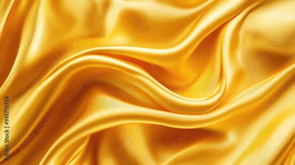 Fototapeta premium Golden yellow silk satin fabric with soft, flowing drapes, perfect for luxury-themed backgrounds